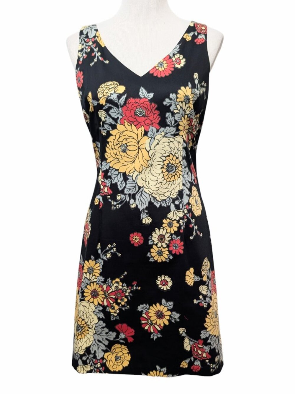 Vintage Lily Womens Size PM Black Retro Floral V-Neck Sleeveless Sheath Dress Go